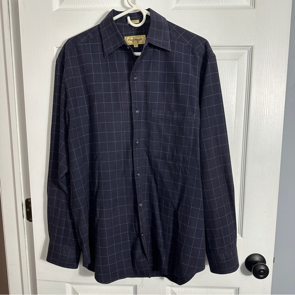 Paul Stuart Cooper button down long sleeve shirt, sz. L, dk. blue, windowpane - Picture 1 of 9